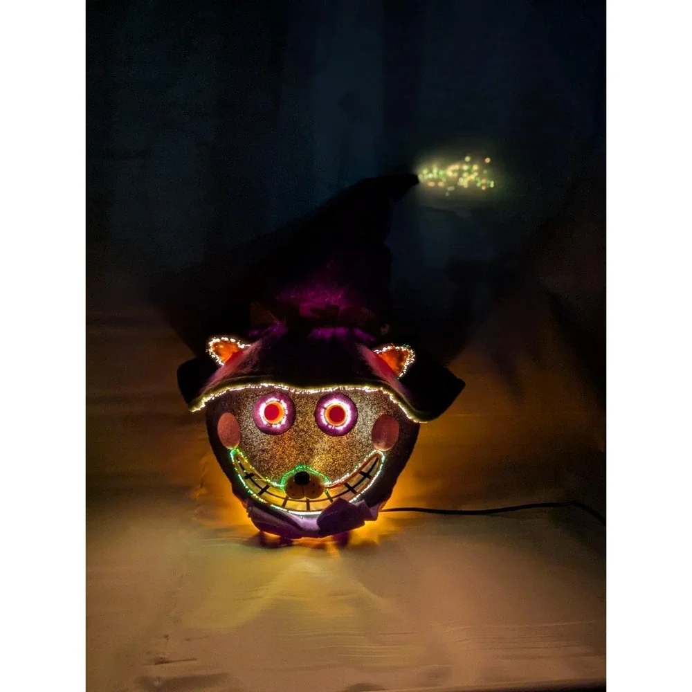 Vtg Gemmy '04 Fiber Optic Haunted Head Black Cat Light Color Change Halloween